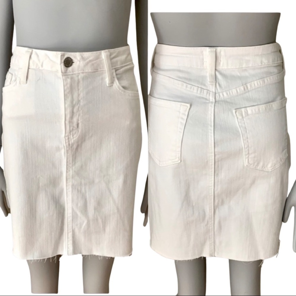 JUST BLACK White Denim Stretch Cotton Raw Hem Skirt Style # CD132K Size Small - Picture 3 of 16